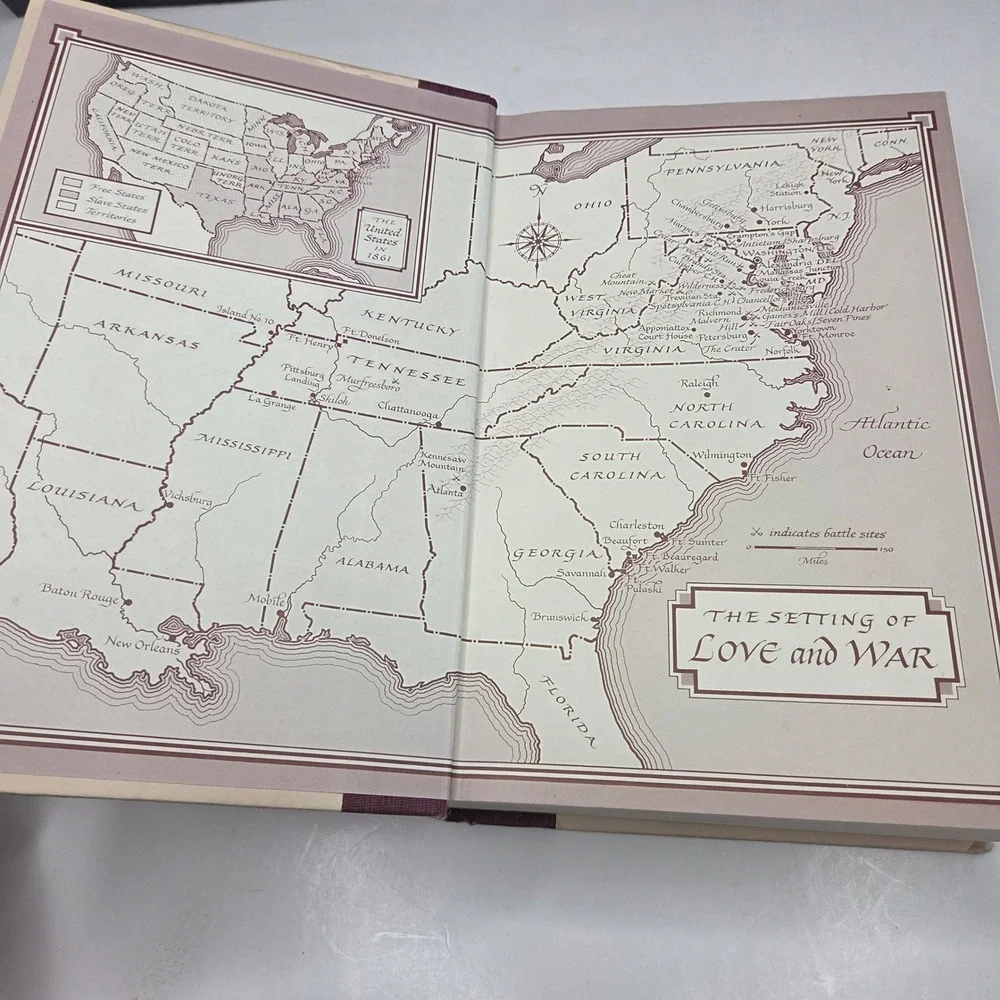 John Jakes Love and War Hardcover Book 1st Ed Civil War Fiction Maroon/Cream